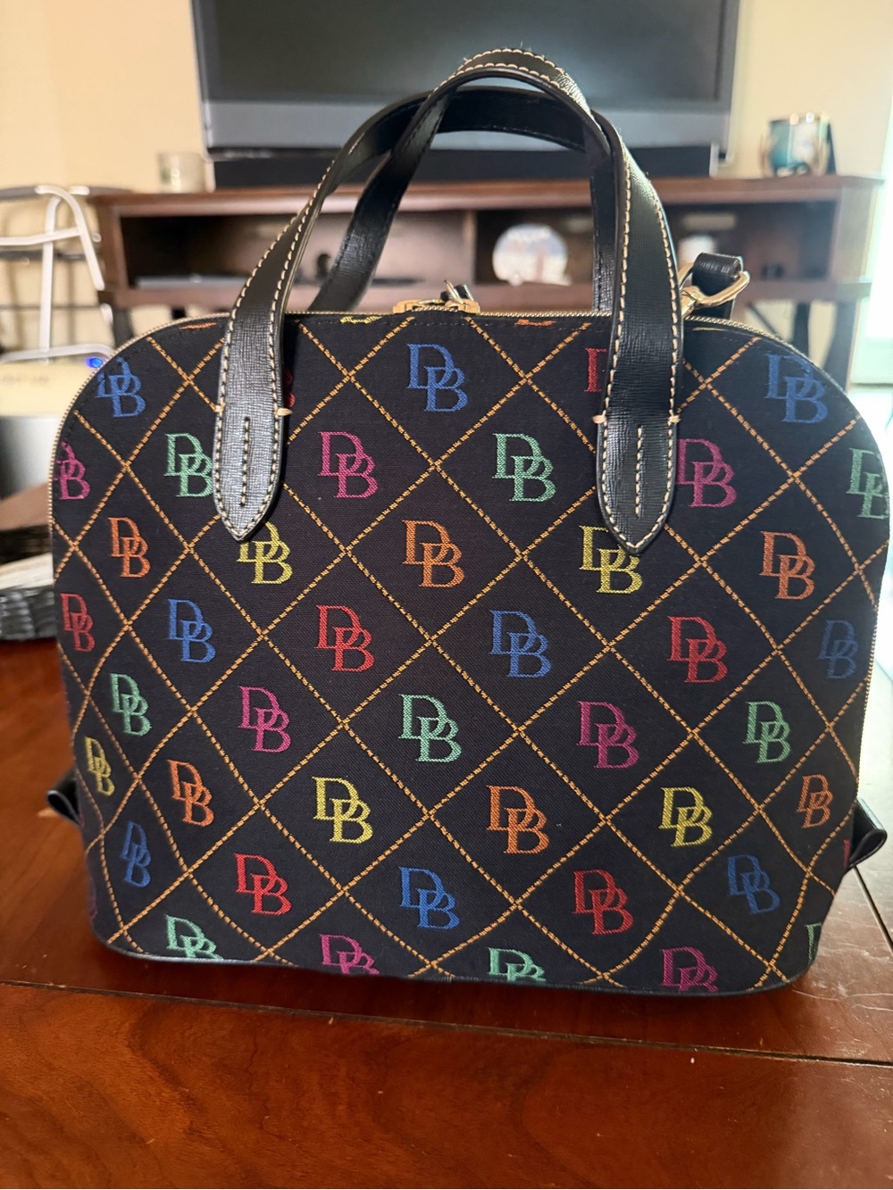 Dooney & Bourke Black Multicolor Logo Dome Satchel - Picture 4 of 9